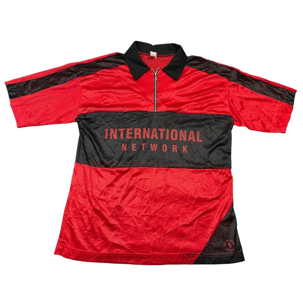 VTG International Network Mens Red Black Mesh Half Zip Collar Polo Shirt Size XL